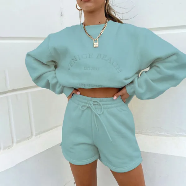 Comfortable Fall Winter Casual Mint Green Letter Graphic Sweatshirts Shorts 2021 Scoop Neck Long Sleeve Women's Tops