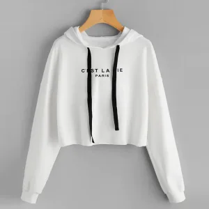 Comfortable Casual Fall Winter Regular Letter Graphic White Hooded Sweatshirts 2021 Cotton Long Sleeve Women S Tops