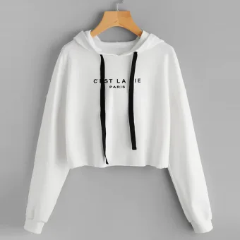 Comfortable Casual Fall Winter Regular Letter Graphic White Hooded Sweatshirts 2021 Cotton Long Sleeve Women S Tops