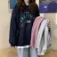 Comfortable Fall Winter Casual Navy Blue Loose Letter Graphic Hooded Sweatshirts 2021 Cotton Long Sleeve Women's Tops