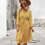 Bohemia Summer Printing Yellow Women Dresses 2021 A-Line / Princess Beach Street Wear Resort Wear V-Neck Sash Long Sleeve Knee-Length
