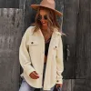 Fall Winter Beige Street Wear Suede Coats & Jackets 2021 V-Neck Long Sleeve Loose Women's Tops