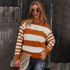 Fashion Fall Winter Street Wear Stripe Orange Sweaters 2021 Scoop Neck Long Sleeve Cotton Loose Women's Tops