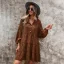 Modest  Summer Brown Street Wear Spotted Leopard Print Women Dresses Women's Tops 2021 V-Neck Loose Long Sleeve Knee-Length