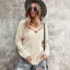 Sexy Fall Winter Beige Street Wear Sweaters 2021 Cotton V-Neck Regular Long Sleeve Women Tops