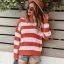 Mode Tomber Hiver Vêtement de rue Orange Rayé Chandails 2021 Coton Encolure Dégagée Manches Longues Ample Femme Hauts