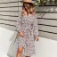 Chic / Beautiful Fall Winter Beach Resort Wear Street Wear Blushing Pink Floral Women Dresses 2021 V-Neck Long Sleeve Sash Loose Knee-Length