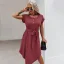 Casual Spring Summer Burgundy Women Dresses 2021 Scoop Neck Bow Short Sleeve Sash Loose