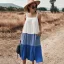 Chic / Beautiful Spring Summer Street Wear Ocean Blue Patchwork Women Dresses 2021 Spaghetti Straps Loose Sleeveless