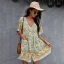 Bohemia Spring Summer Resort Wear Khaki Floral Women Dresses 2021 V-Neck Short Sleeve Loose