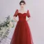 Elegant Burgundy Beading Prom Dresses 2021 A-Line / Princess Scoop Neck Sequins Short Sleeve Backless Floor-Length / Long Prom Formal Dresses