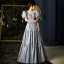 Chic / Beautiful Sky Blue Ruffle Prom Dresses 2021 A-Line / Princess V-Neck Puffy Short Sleeve Backless Floor-Length / Long Formal Dresses