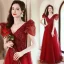 Elegant Burgundy Lace Flower Prom Dresses 2021 A-Line / Princess V-Neck Beading Pearl Cap Sleeves Backless Floor-Length / Long Formal Dresses