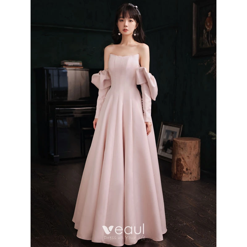 Strapless Satin A-line Long Prom Dresses, Simple Prom Dresses, 2021 Long Prom Dresses Strapless Satin A-line Long Prom Dresses, Simple Prom Dresses, 2021 Long Prom Dresses