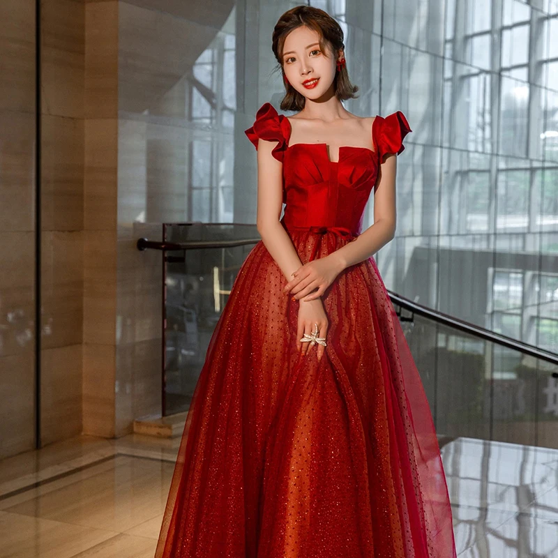 Charming Burgundy Evening Dresses Prom Dresses 2021 A-Line Princess Satin Square Bow