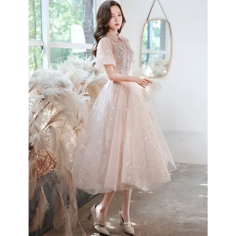 Charmant Rougissant Rose Robe De Soirée Robe De Bal 2021 Princesse Col Haut Papillon Appliques Paillettes En Dentelle Fleur Ceinture Manches Courtes Longue Robe De Ceremonie
