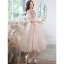 Charmant Rougissant Rose Robe De Soirée Robe De Bal 2021 Princesse Col Haut Papillon Appliques Paillettes En Dentelle Fleur Ceinture Manches Courtes Longue Robe De Ceremonie