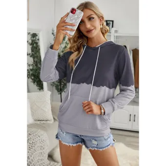Comfortable Grey Casual Fall Winter Patchwork Hooded Loose Sweatshirts 2021 Cotton Long Sleeve Women Tops