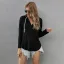 Comfortable Fall Winter Casual Black Solid Color Hooded Loose Sweatshirts 2021 V-Neck Long Sleeve Women Tops