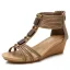 Roman Brown Street Wear Rivet Womens Sandals High Heels 2021 T-Strap 5 cm Wedges Open / Peep Toe Sandals