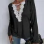 Sexy Fall Winter Street Wear Black Lace Flower T-Shirts 2021 V-Neck Loose Long Sleeve Women Tops