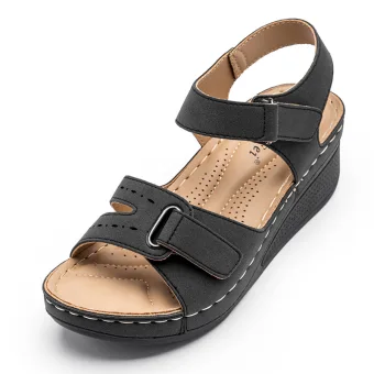Comfortable Black Casual Womens Sandals 2021 5 Cm Wedges Open Peep Toe Sandals