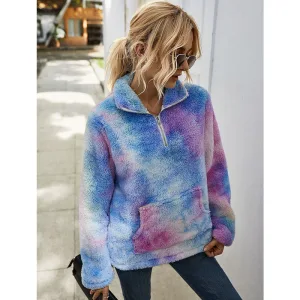 Fashion Winter Fall Street Wear Multi Colors Tie Dye Suede Coats Jackets 2021 Lapel Long Sleeve Loose Women Tops