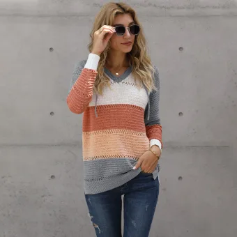 Fashion Fall Winter Casual Multi Colors Stripe Knitting Hooded Sweatshirts 2021 Loose Long Sleeve Women Tops