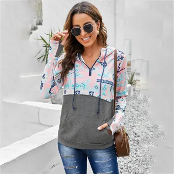 Mode Tomber Hiver Gris Vêtement De Rue Impression Sweats 2021 Encapuchonné Ordinaire Manches Longues Femme Hauts