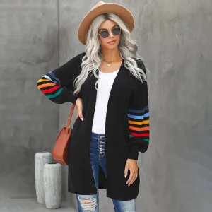 Chic Beautiful Fall Winter Black Street Wear Knitting Coats Jackets Multi Colors Stripe 2021 Loose Long Sleeve Women Tops