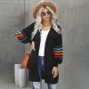 Chic / Beautiful Fall Winter Black Street Wear Knitting Coats & Jackets Multi-Colors Stripe 2021 Loose Long Sleeve Women Tops