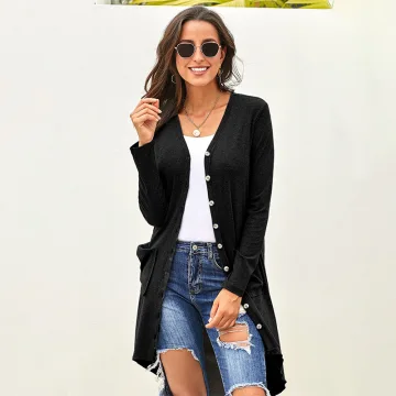 Modest Simple Fall Winter Black Knitting Loose Coats Jackets 2021 Long Sleeve Women Tops