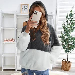 Fashion Fall Winter Street Wear Grey Plush Sweatshirts 2021 Loose V Neck Long Sleeve Women Tops