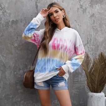 Fashion Tie Dye Fall Winter Multi Colors Street Wear Sweatshirts 2021 Hooded Loose Long Sleeve Women S Tops