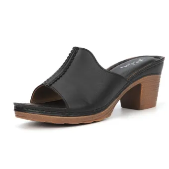 Simple Noire Désinvolte Été Sandales Femme 2021 7 Cm Talons Épais Peep Toes Bout Ouvert Sandales Talons Hauts