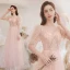 Charming Beading Sequins Pearl Pink Prom Dresses 2021 A-Line / Princess Square Neckline Lace Short Sleeve Floor-Length / Long Formal Dresses