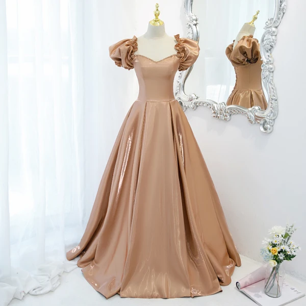 strapless open back dress Champagne A-line High Neckline Long Party Dress, Champagne Tulle Long –  Cutedressy