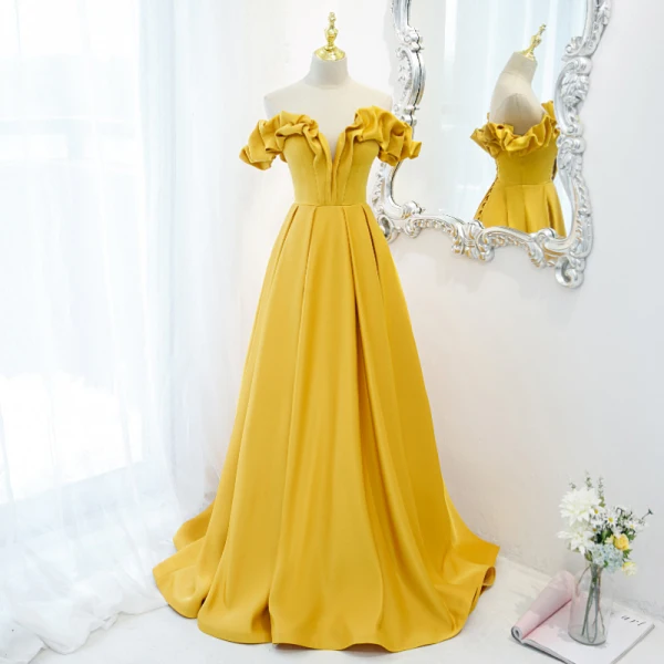 yellow fashion dresses Two Piece Yellow Mermaid Lace Prom Dresses with Slit FD2547 – Viniodress