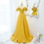 Fashion Yellow Prom Dresses 2021 A-Line / Princess Ruffle Off-The-Shoulder Sleeveless Backless Floor-Length / Long Formal Dresses