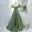 Eleganta Sage Grön Satin Balklänningar 2021 Prinsessa Urringning Beading Pösigt Korta ärm Halterneck Långa Formella Klänningar