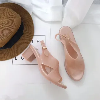 Simple Nues Vêtement De Rue Été Sandales Femme 2021 5 Cm Talons Épais Peep Toes Bout Ouvert Sandales Talons Hauts
