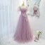Chic / Beautiful Lilac Ruffle Spotted Prom Dresses 2021 A-Line / Princess Square Neckline Bow Short Sleeve Floor-Length / Long Formal Dresses