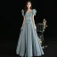 Vintage / Originale Bleu Ciel Robe De Bal 2021 Princesse Encolure Carrée Perle Gonflée Manches Courtes Dos Nu Longue Robe De Ceremonie