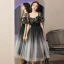Fashion Black Homecoming Printing Graduation Dresses 2021 A-Line / Princess Square Neckline Short Sleeve Tea-length Formal Dresses