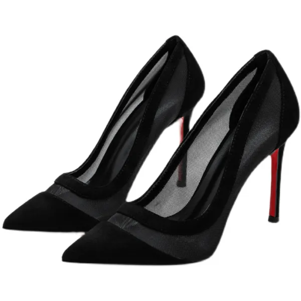 Mode Zwarte Straatkleding Doorzichtige Pumps 2021 10 cm Naaldhakken Stiletto Leer Spitse Neus Hoge Hakken Pumps