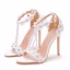 Charmant Blanche En Dentelle Fleur Chaussure De Mariée 2021 Faux Diamant Perle T-Strap 11 cm Talons Aiguilles Peep Toes / Bout Ouvert Mariage Talons Hauts