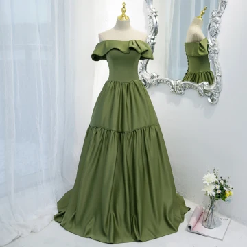 Vintage Verde Oliva Vestidos De Gala 2021 A Line Princess Fuera Del Hombro Sin Mangas Sin Espalda Largos Vestidos Formales