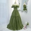 Vintage / Retro Olive Green Prom Dresses 2021 A-Line / Princess Off-The-Shoulder Sleeveless Backless Floor-Length / Long Formal Dresses