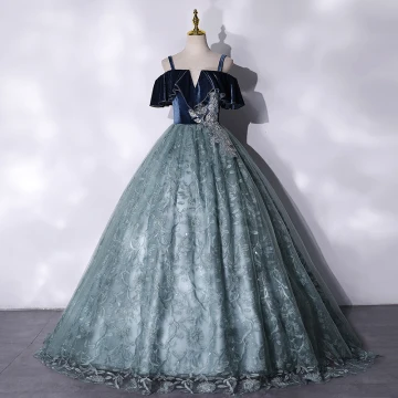 Elegant Navy Blue Prom Dresses 2021 Ball Gown Suede Spaghetti Straps Beading Lace Flower Short Sleeve Backless Floor Length Long Formal Dresses