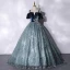 Elegant Navy Blue Prom Dresses 2021 Ball Gown Suede Spaghetti Straps Beading Lace Flower Short Sleeve Backless Floor-Length / Long Formal Dresses